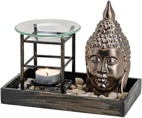 Boeddha - Buddha - Geurlamp met Boeddha-hoofd van keramiek