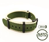20mm Nato Strap GROEN KHAKI met zwarte gesp - Vintage James Bond - Nato Strap collectie - Mannen - Vrouwen - Horlogeband - 20 mm bandbreedte