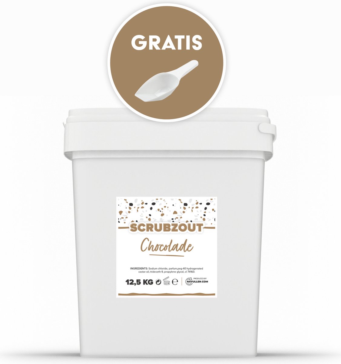 Scrubzout - Chocolade - 12,5 kg - Emmer - Met gratis schepje - Navulling - Navullen