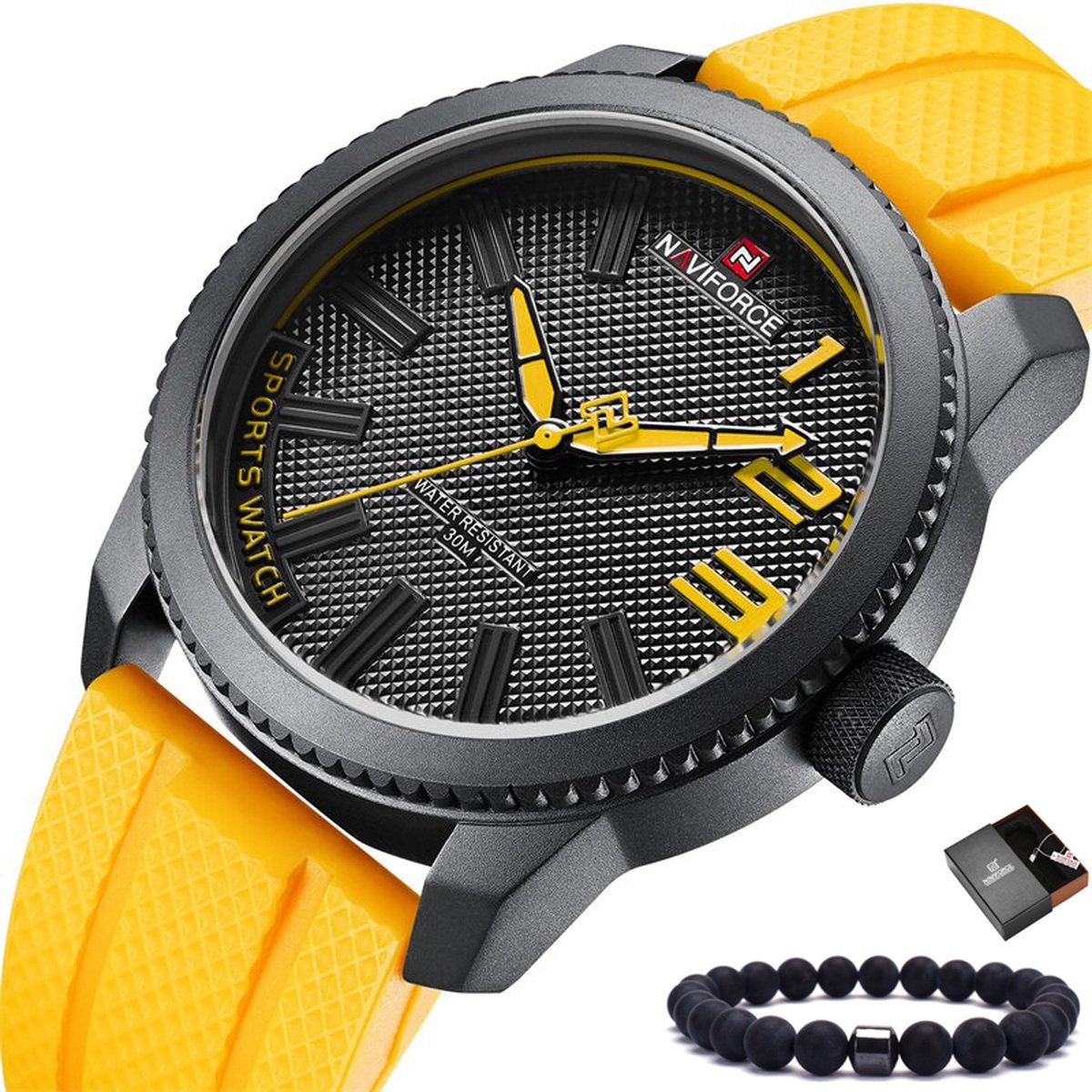Naviforce Horloge Heren Horloges voor Mannen Watch Herenhorloge - Incl. Armband & Horlogebox Geschenkdoos - Geel