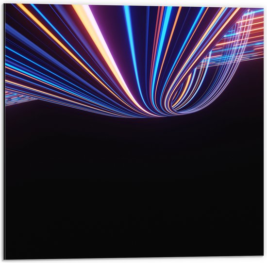 Dibond - Abstracte Neonkleurige Lijnen - 50x50 cm Foto op Aluminium (Met Ophangsysteem)