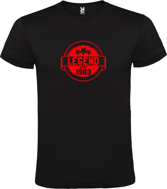 Zwart T-Shirt met “Legend sinds 1983 “ Afbeelding Rood Size XXXXL