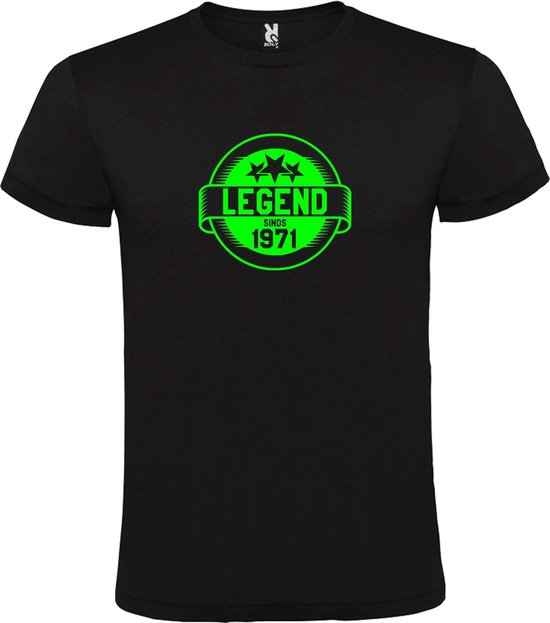 Zwart T-Shirt met “Legend sinds 1971 “ Afbeelding Neon Groen Size XXXXXL