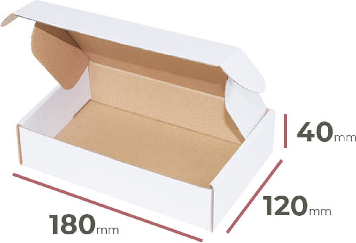 20 STUKS Verzenddoos Karton Klapdoos 180x120x40mm Stevige Doos 18 x 12 x 4 cm Wit