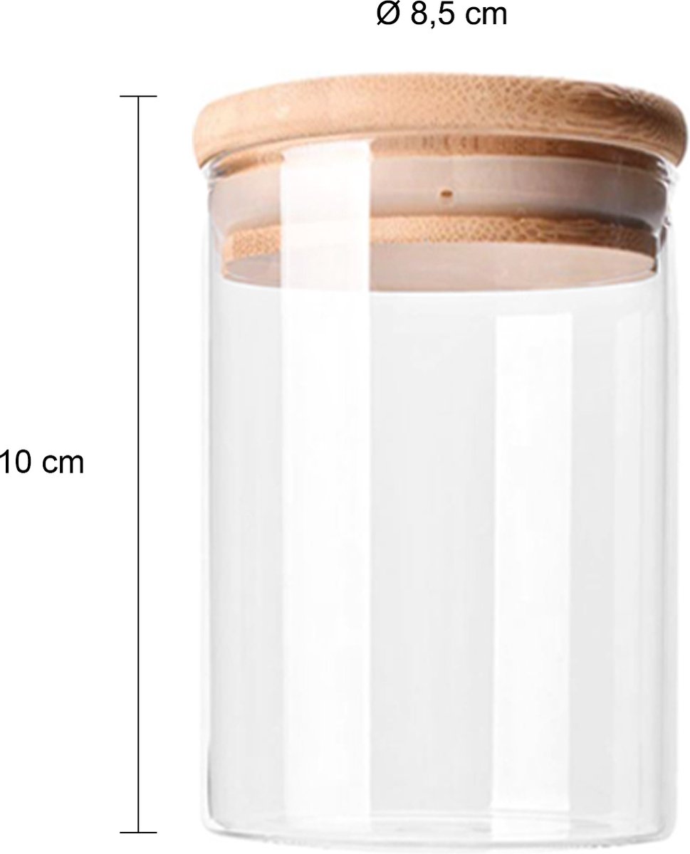 Krumble Voorraadpotten - Set van 3 - 500 ml per pot - Met deksel - Suikerpotten - Snoeppotten - Glazen potten - Voorraadbussen - Bewaarpot - 3-delig - Opbergen en bewaren - Luchtdicht - Glas - Hout - 9 x 9 x 11 cm — cadeau in Wonen & Interieur - foto 2