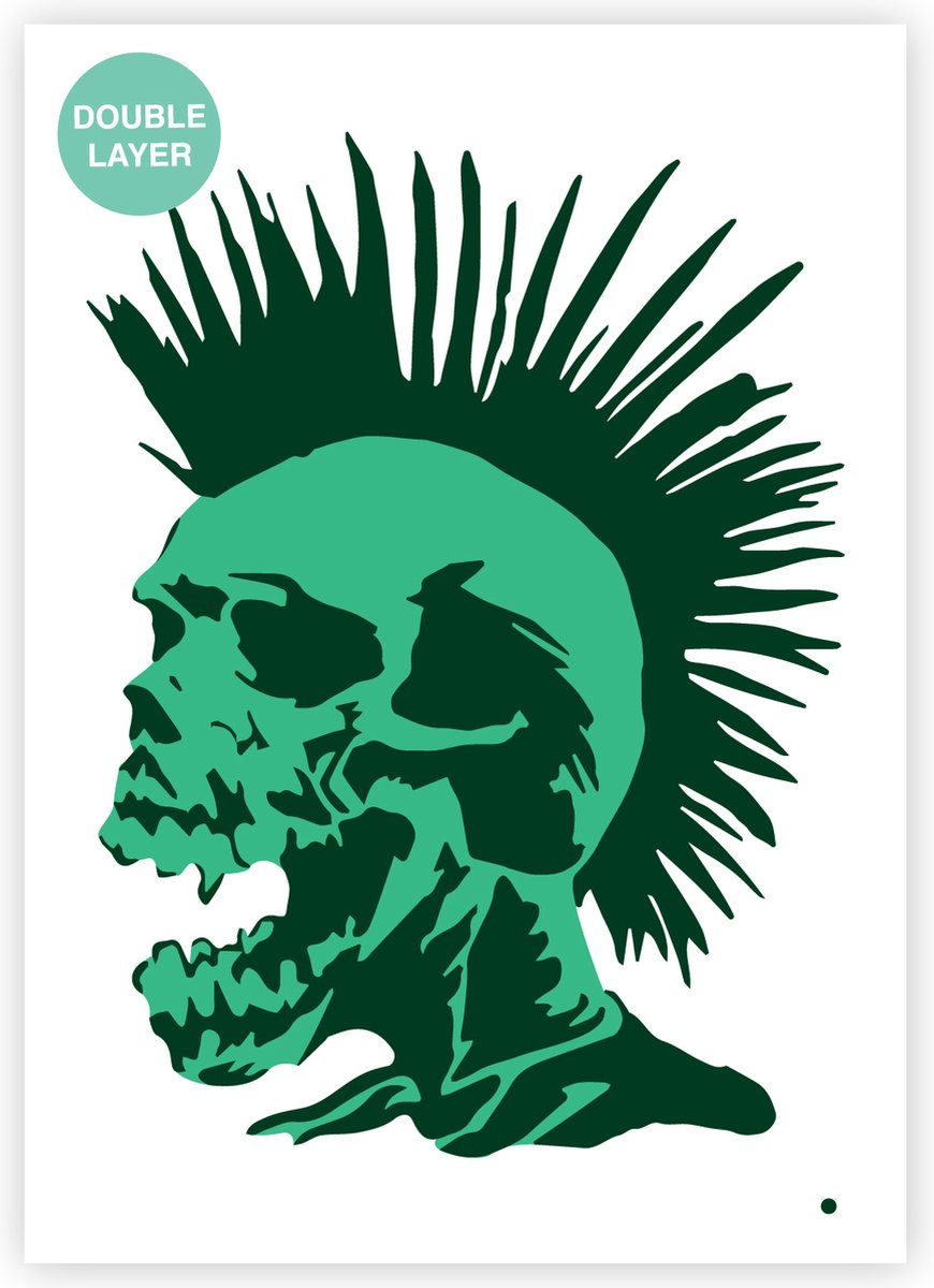 Punk Schedel sjabloon - 2 lagen kunststof A3 stencil - Kindvriendelijk sjabloon geschikt voor graffiti, airbrush, schilderen, muren, meubilair, taarten en andere doeleinden