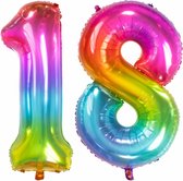 Folat Folie ballonnen - 18 jaar cijfer - glimmend multi-kleuren - 86 cm - leeftijd feestartikelen
