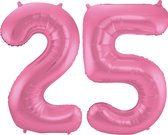 Folat Folie ballonnen - 25 jaar cijfer - glimmend roze - 86 cm - leeftijd feestartikelen verjaardag