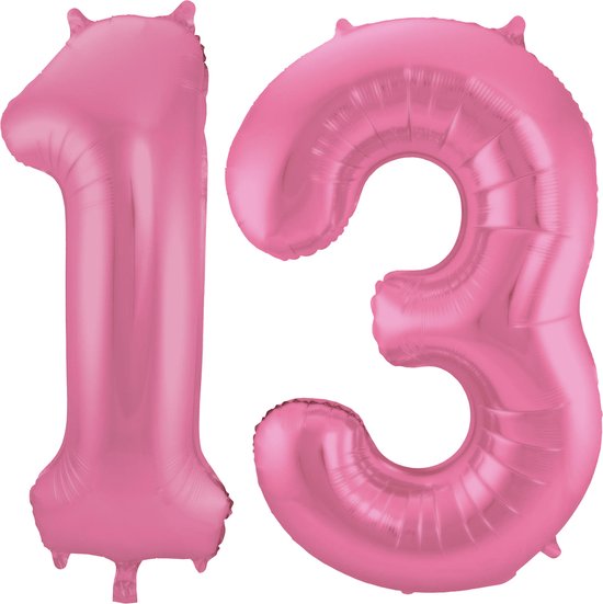 Folat Folie ballonnen - 13 jaar cijfer - glimmend roze - 86 cm - leeftijd feestartikelen verjaardag