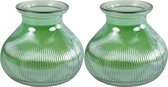 Decostar Bloemenvaas - 2x stuks - groen/transparant glas - H12 x D15 cm