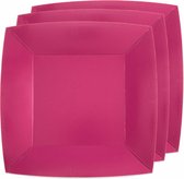 Assiettes à dîner Santex party - 20x pièces - carré papier/ karton - fuchsia - 23cm