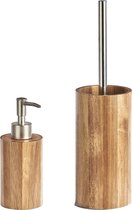 Zeller WC/toiletborstel in houder - zeeppompje - acacia hout - naturel