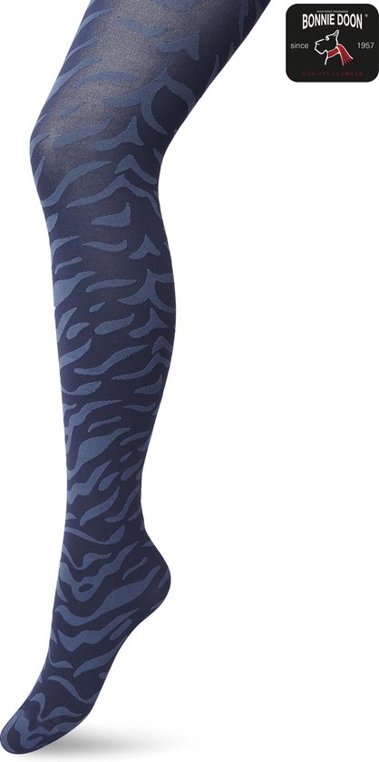 Bonnie Doon Dames Panty met Zebra Print 100 Denier maat L/XL Blauw - Uitstekend Draagcomfort - Zebraprint - Dierenprint - Gladde Naden - Perfecte Pasvorm - Bering Sea - BP211902.131