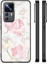Back Case TPU Siliconen Hoesje Xiaomi 12T | 12T Pro GSM Hoesje met Zwarte rand Mooie Bloemen