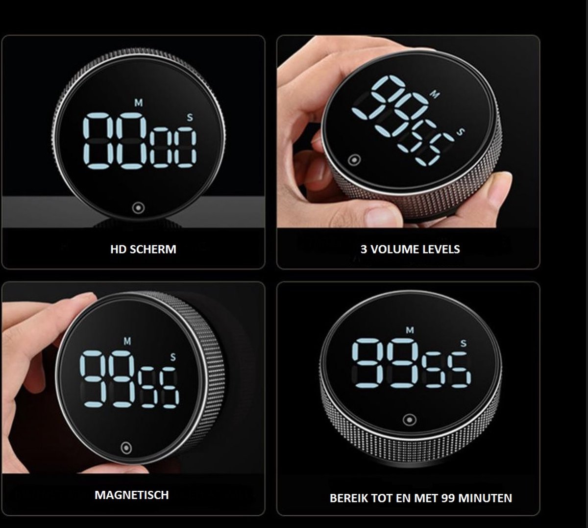 Digitale Kookwekker Zilver van METU-Online - Smart Timer - LED Display - Magnetisch met Handige Draaiknop - Barbecue kookwekker magneet - BBQ wekker — cadeau in Kookcadeaus - foto 7