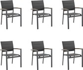 NATERIAL - Set de 6 chaises de jardin SAN DIEGO avec accoudoirs - 6 x chaises de jardin - Empilables - Aluminium - Textilène - Gris foncé - Eucalyptus - Chaises de terrasse - Chaises de salle à manger