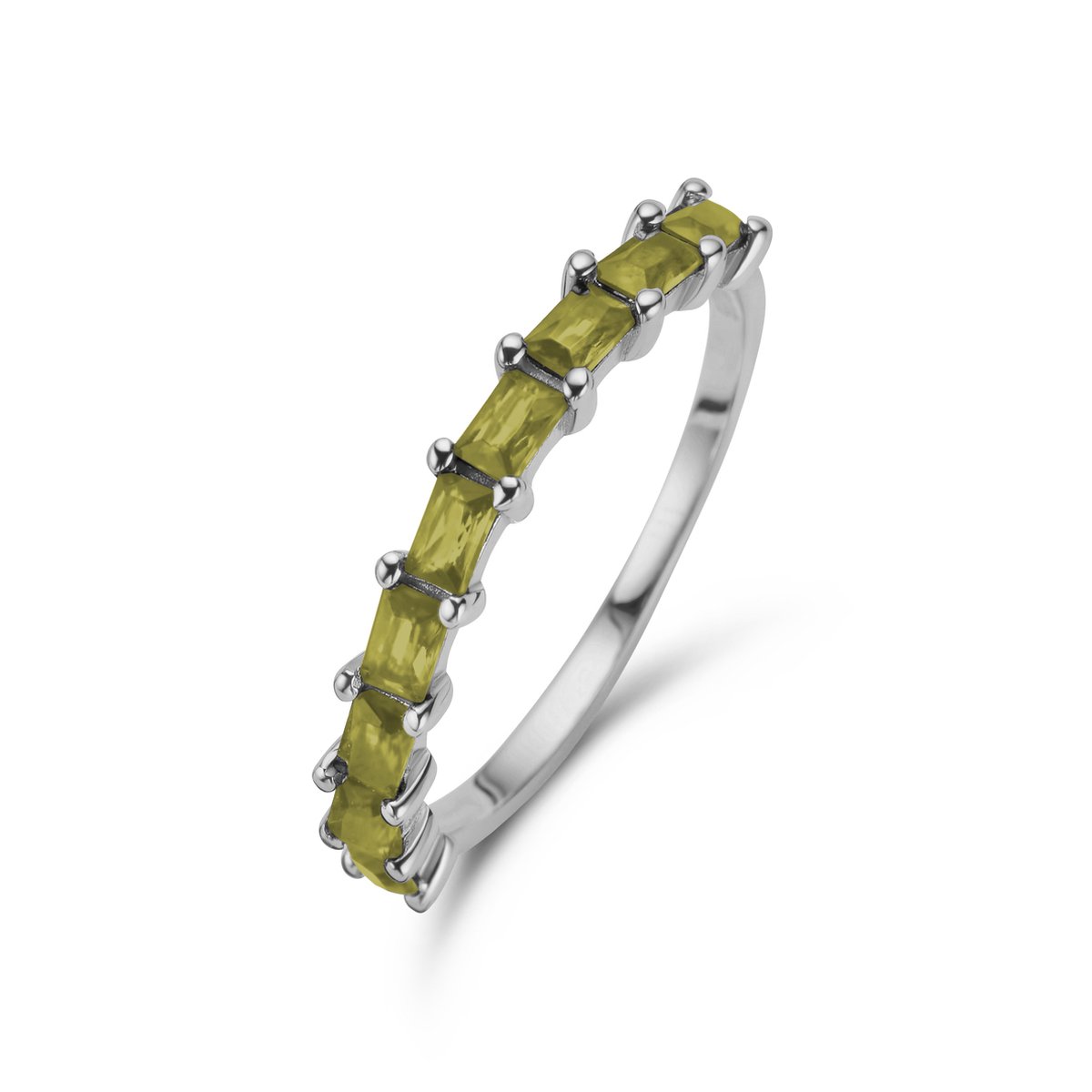 New Bling 9NB-1081-50 Zilveren Ring met Zirkonia - Maat 50 - 2 mm Breed - Baquette - Olijf Groen - Zilver