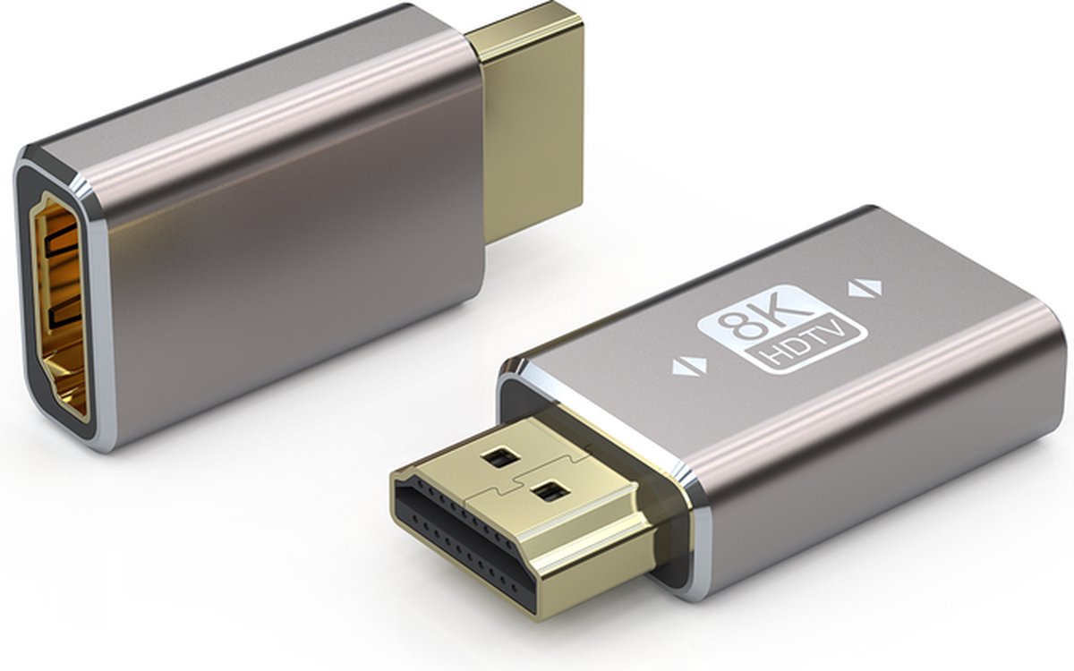 NÖRDIC HDMI-5021 - HDMI-adapter - mannelijk naar vrouwelijk - 8K60Hz & 4K120Hz - Dynamic HDR 48Gbps - eARC - Grijs