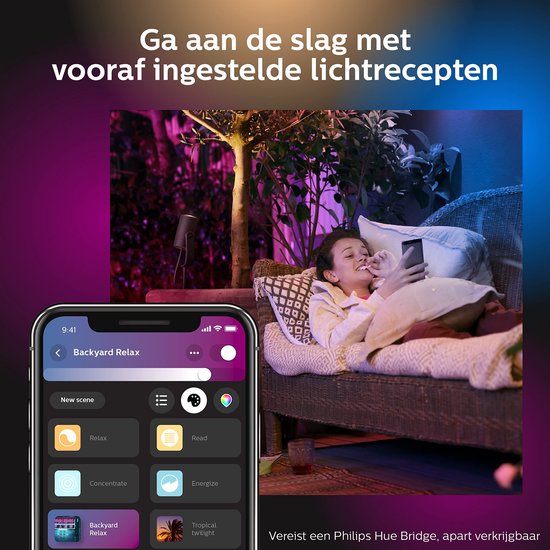 Philips Hue Lily Basisset Voordeelpakket van 4 Tuinspots (Antraciet) - Wit en Gekleurd Licht - Incl. 1 Voedingskabel - Tuinverlichting - Hue White and Color Ambiance