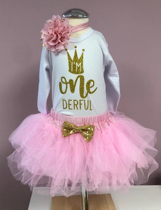 Verjaardag, one, onederful, tutu. verjaardagset, kleedje, roze, verjaardag jurk, little girl dress, baby first birthday outfit,eerste verjaardag, set Layla (mt 80)