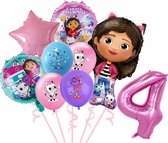 Gabby's Poppenhuis - 4 Jaar - Ballonnenset- 9 Stuks - Gabby's Dolhouse - Feestversiering - Kinderfeestje - Verjaardagsfeestje - Helium ballon - Roze / Paarse / Blauwe Ballon - Happy Birthday