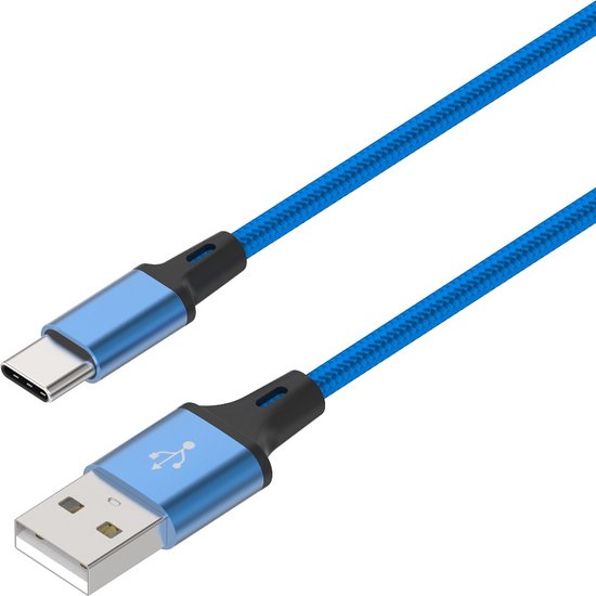 USB-C kabel 1 meter | Datakabel Oplaadkabel | USB-A naar USB C 1M | Fastcharger Quickcharge Snelladen | Gevlochten kabel geschikt voor Smartphone Telefoon | Samsung | Huawei | Oppo en Overige - Blauw LB113