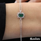OZ Jewels Tweedradige Zilveren Zirkonium Armband met Rechthoekige Synthetische Smaragd - Accessoires - Liefdessieraden - Dames Armband - Valentijnsdag - Cadeau - Moederdag - Armband Meisje - Sieraden Dames - In mooie geschenkverpakking