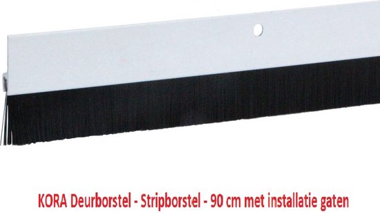 KORA Deurborstel - Stripborstel - Afdichting met borstel - 90 cm - met Installatie Gaten - aluminium -isolatiestrip - Deurstrip