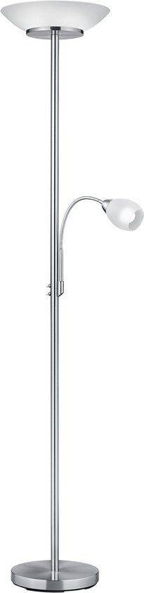 Design vloerlamp nikkel met opaal glas en uplighter