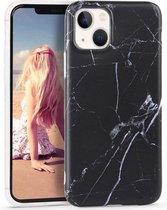 Backcover Geschikt voor Apple iPhone 14 - Zwart / Wit - Marmer - Soft TPU Hoesje