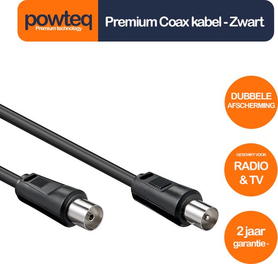 Powteq COAX kabel - Premium kwaliteit - Dubbele afscherming - 15 meter -  Zwart - Radio... | bol.com