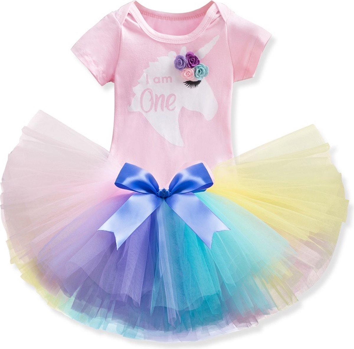 Image of 3 in 1 set Cakesmash outfit meisje - First Birthday roze Unicorn outfit - Eerste verjaardag Eenhorn Jurk set - I am one - Babykleding - Leuke cadeau 1 jaar - Photoshoot Eenhorn jurk set - Roze korte mouw Unicorn