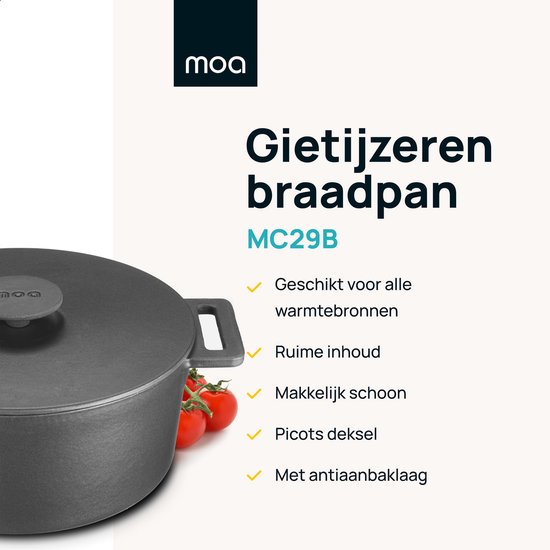 MOA Gietijzeren Braadpan - Inhoud 7,1 liter - 29CM - Rond - Alle  warmtebronnen - Ook... | bol.com