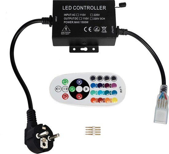 2 Delig - LED Strip Controller En Afstandsbediening Set - Met 24 Toetsen Afstandsbediening - RF Controller En Driver / Receiver - Geschikt Voor RGB 5050 SMD LED Strips -