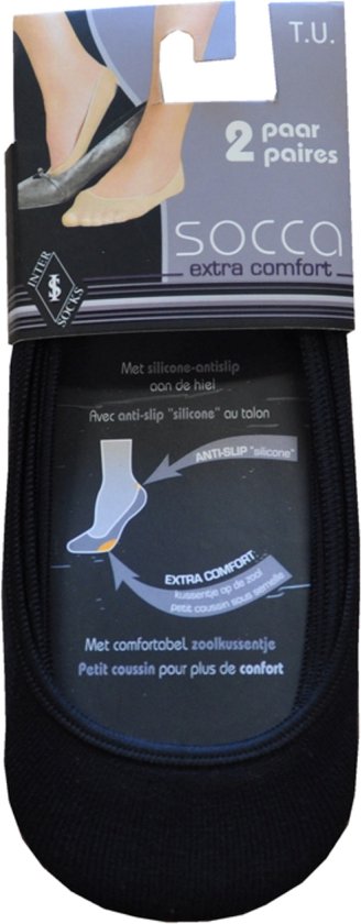 Dames socca of kousenvoetje met kussentje - multipack van 10 paar - protège pied cushion - zwart - onzichtbare comfort sokjes