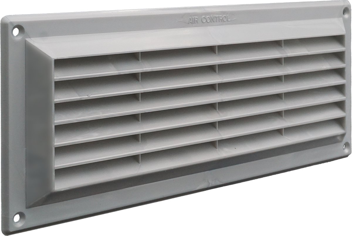 Air Control schoepenrooster opbouw met vliegengaas 250x100mm, kunststof zilver (410M / 12)