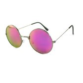 Lunettes de Soleil Rondes Hippie John Lennon Gabber - Argent - Verres Miroir Rose