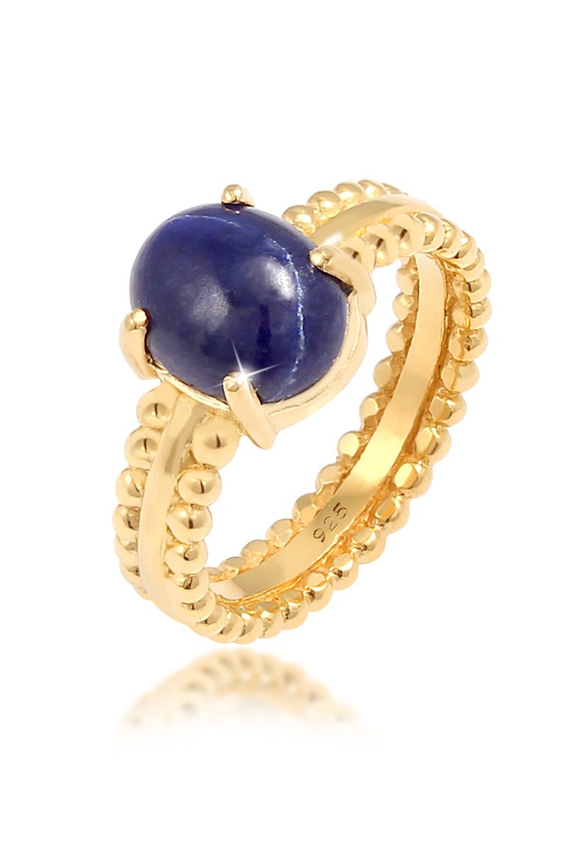 Elli PREMIUM Dames Ring Dames Bandring Elegant met Lapis Lazuli Edelsteen van verguld 925 Sterling Zilver