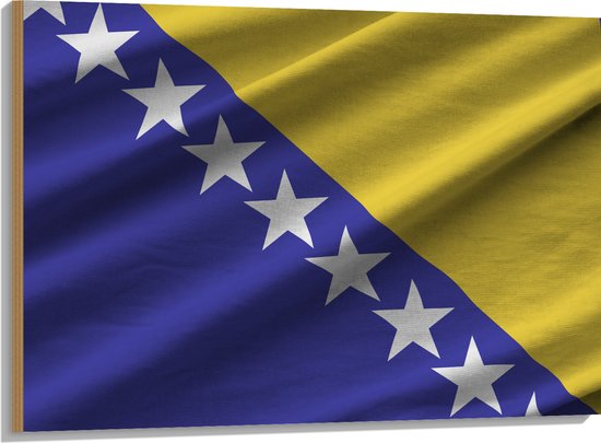Hout - Rimpelige Vlag van Bosnië - 100x75 cm - 9 mm dik - Foto op Hout (Met Ophangsysteem)