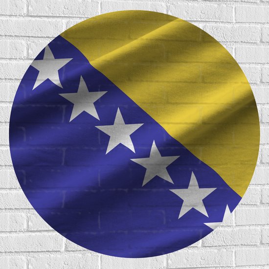 Muursticker Cirkel - Rimpelige Vlag van Bosnië - 90x90 cm Foto op Muursticker