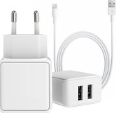 Phreeze PHR-AC54 Prise USB 12W avec 2 Portes + Câble Lightning USB - 1 Mètre - Câble Chargeur iPhone - Adaptateur pour Apple iPhone, Apple iPad, Apple Watch, Apple Airpods