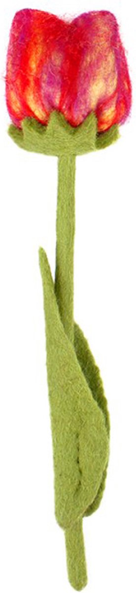 Vilten bloem - Tulp Rood en Paars - Groene Steel - 32cm