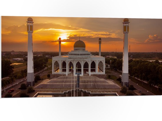 PVC Schuimplaat - Central Mosque of Songkhla Province in Thailand tijdens Zonsondergang - 100x50 cm Foto op PVC Schuimplaat (Met Ophangsysteem)