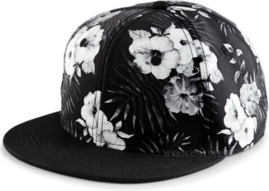 Graphic Snapback cap / petje Flowers zwart-wit