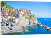 PVC Schuimplaat- Kleurrijke Huisjes in Nationaal Park Cinque Terre bij de Italiaanse Kust - 75x50 cm Foto op PVC Schuimplaat