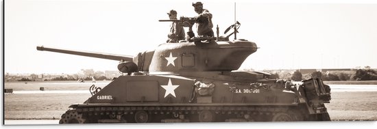 WallClassics - Dibond - Char de l'Armée en Zwart Wit - Photo 90x30 cm sur Aluminium (Décoration murale en métal)