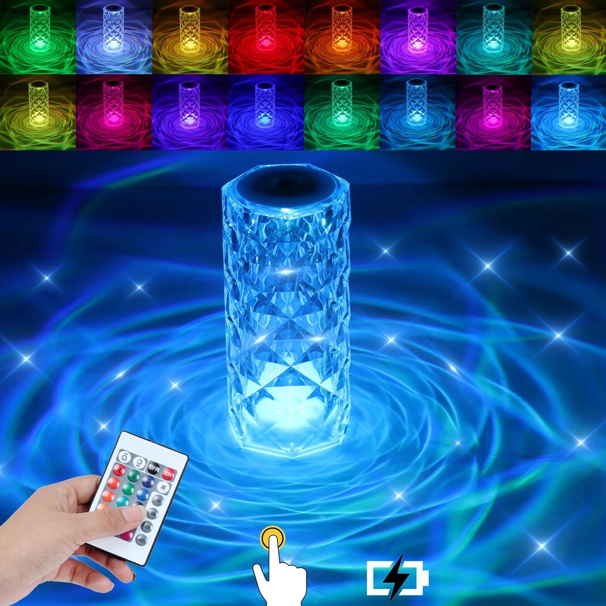 Kristallen lamp - LED tafellamp - Afstandsbediening - 16 kleuren