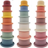 Stapeltoren | Stapelbekers | Montessori | Siliconen | Retro kleuren versie 2 | 7-delig | 23 cm | Educatief speelgoed | Dreumes | Peuter | Kleuter