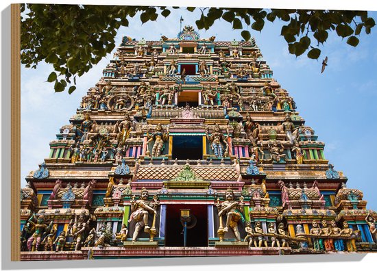 Hout - Met Beelden Versierde Kidangamparambu Sree Bhuvaneswari Tempel - 75x50 cm - 9 mm dik - Foto op Hout (Met Ophangsysteem)