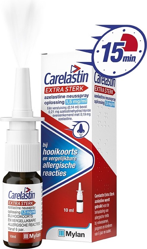 Carelastin bij Hooikoorts Extra Sterk Neusspray Azelastine 0,5 mg/ml - 1 x 10 ml - Carelastin